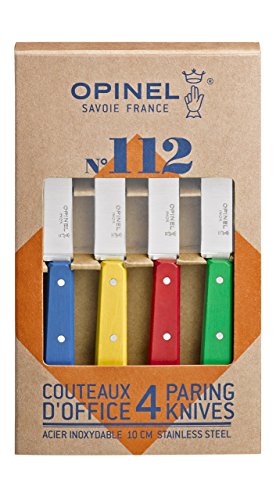 Opinel Estuche de 4 patateros N°112 Mango clásicos Azul, Amarillo, Rojo, Verde 001233, Acero Inoxidable