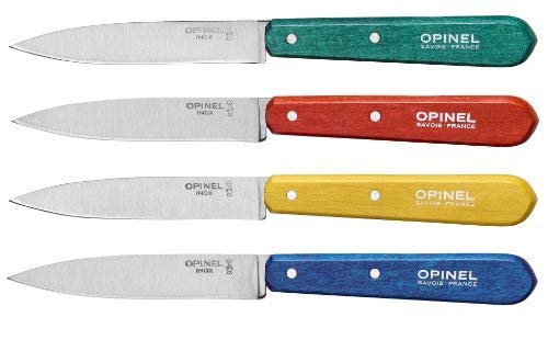 Opinel Estuche de 4 patateros N°112 Mango clásicos Azul, Amarillo, Rojo, Verde 001233, Acero Inoxidable