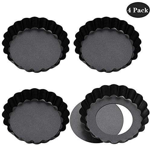 Opopark 4 Piezas Quiche Tart Pan，Moldes para Quiche Moldes para Tartas de con Fondo Extraíble Envase Antiadherente Quiche Sartenes de（4 Pulgadas）