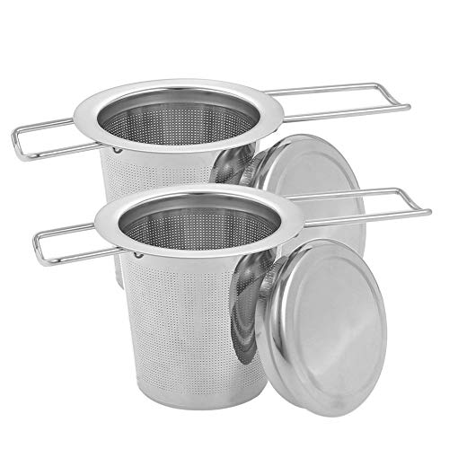 Opopark Filtros para té，2 Filtros de Té de Acero Inoxidable de Mango Largo con Tapa