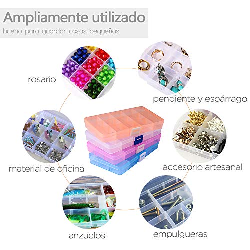 Opret 4 Pack Caja de Almacenamiento Caja Compartimentos de Plástico (15 Compartimentos) con Separadores Ajustables Organizador de Joyería Contenedor de Herramientas