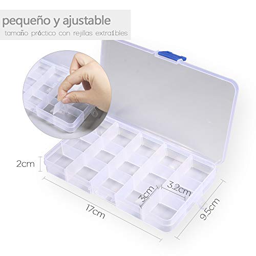 Opret 4 Pack Caja de Almacenamiento Caja Compartimentos de Plástico (15 Compartimentos) con Separadores Ajustables Organizador de Joyería Contenedor de Herramientas