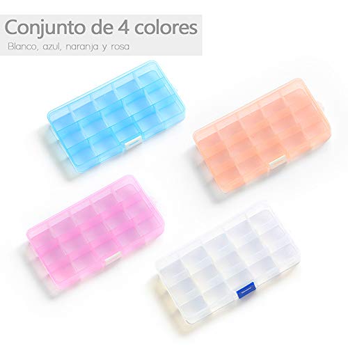 Opret 4 Pack Caja de Almacenamiento Caja Compartimentos de Plástico (15 Compartimentos) con Separadores Ajustables Organizador de Joyería Contenedor de Herramientas