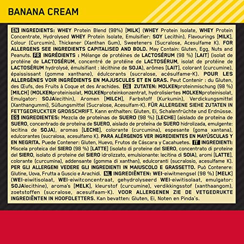 Optimum Nutrition ON Gold Standard 100% Whey Proteína en Polvo Suplementos Deportivos, Glutamina y Aminoacidos, BCAA, Crema de Plátano, 30 Porciones, 900g, Embalaje Puede Variar