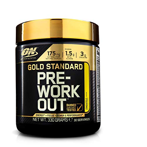 Optimum Nutrition ON Gold Standard Pre Workout en Polvo con Creatina Monohidrato, Beta Alanina, Cafeína, Citrulina y Vitamina B, Piña, 30 Porciones, 330 gr