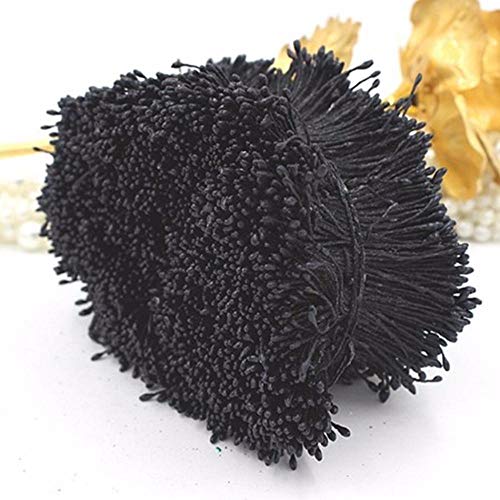 OQQE Estambres de 1 mm 180 Piezas/Aleatorio Mezclado 2 Colores Cabezas Dobles Mini Perla Artificial Estambre Flor Pistilo para la decoración de la Boda DIY, Negro