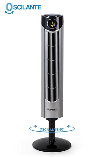 Orbegozo TWM1015 Ventilador de torre iónico, mando a distancia, 3 modos de ventilación, display digital, función temporizador, 3 velocidadessilencioso, rotación 80ºC, 45 W, Gris/Negro