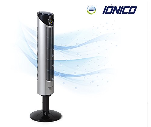 Orbegozo TWM1015 Ventilador de torre iónico, mando a distancia, 3 modos de ventilación, display digital, función temporizador, 3 velocidadessilencioso, rotación 80ºC, 45 W, Gris/Negro