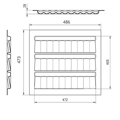 Orga-Box® - Pieza para Botes y dosificadores de Especias, 486 x 28 x 473 mm, en Gris Plata, para cajón -