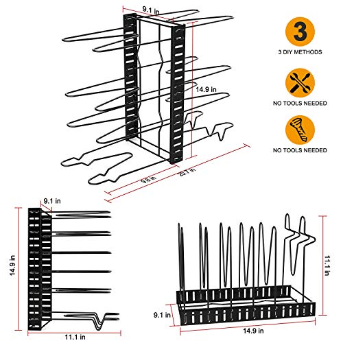 Organizador de ollas ajustable con 8+ ollas y sartenes Oragnizer, contador de cocina y soporte para tapa de armario con 3 métodos de bricolaje (6 ganchos incluidos)