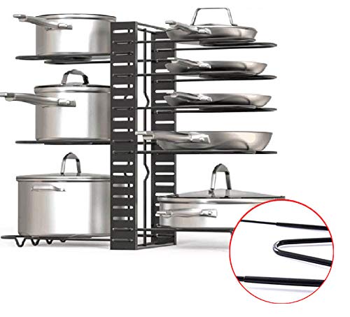 Organizador de Sartenes y Ollas con Estantes Ajustables Diseño 2020 Mejorado, Soporte con Protecciones de Silicona para Utensilios de Cocina. (con Silicona)