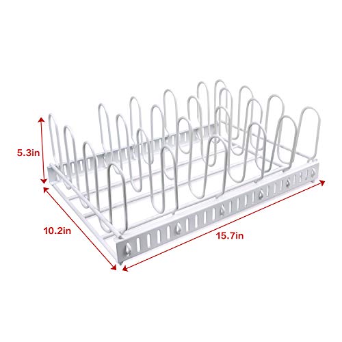 Organizador de Tapa de Contenedor de Alimentos de Color Blanco y Soporte de Tapa de Metal Ajustable para 6 Divisores, Organizador de Tapa de Almacenamiento para Armarios, Alacenas, Estante