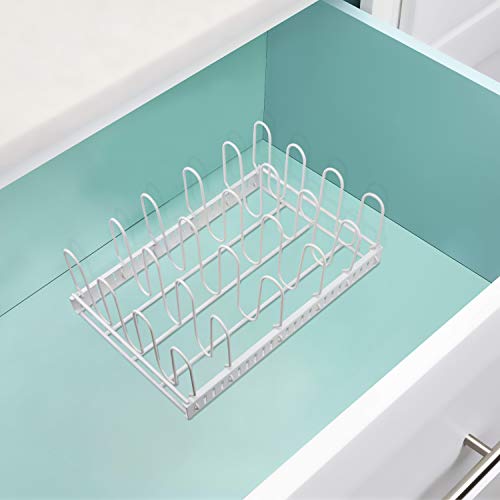 Organizador de Tapa de Contenedor de Alimentos de Color Blanco y Soporte de Tapa de Metal Ajustable para 6 Divisores, Organizador de Tapa de Almacenamiento para Armarios, Alacenas, Estante