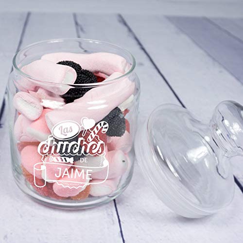 Original Regalo Personalizado: Tarro de Cristal para Guardar ‘chuches’ Grabado con el Nombre Que tú Quieras