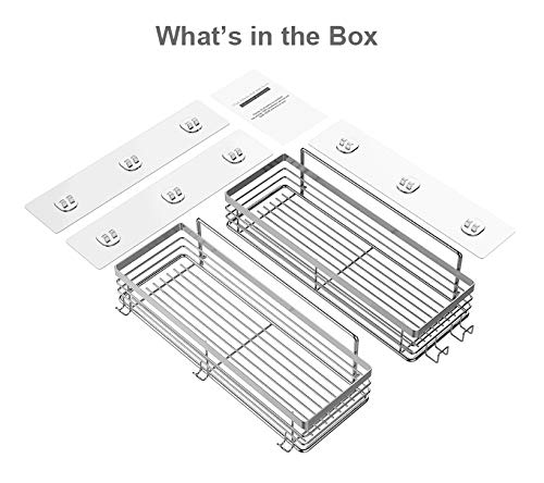 Orimade Adhesivo Estantes Cesta para Ducha con 5 Ganchos para Colgar Esponjas y Cuchillas Estanteria Organizador Baño SUS304 Acero Inoxidable Sin Taladro - 2 Piezas