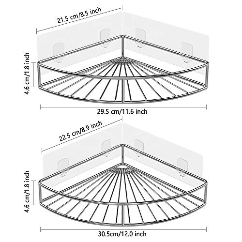 Oriware Adhesivo Estantería de Esquina para Ducha Baño Triangular Organizador Acero Inoxidable Sus 304 Sin Perforar - Pack de 2