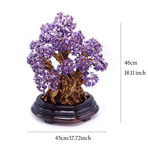 Ornamento de Escritorio Cristales de siete Chakra curativo natural de la piedra preciosa de cristal Fortuna Bonsai árbol del dinero amatista cuarzo árbol Cluster del arco iris de titanio Base árbol de