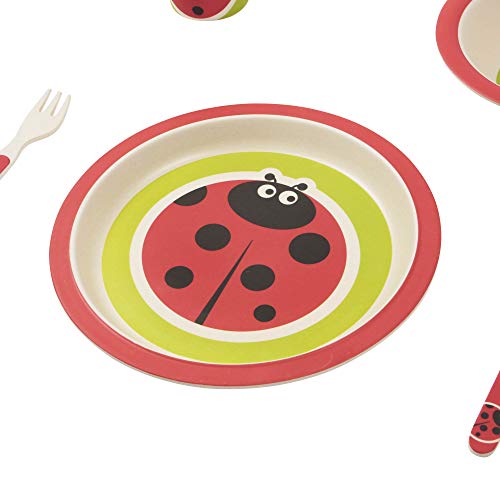 ORNAMI Bambú de – Set de vajilla para niños, Redondo – Plato de bambú, niños de Cubiertos, Cuenco, niño Taza de bambú, Respetuoso con el Medio Ambiente, sin BPA y lavavajillas, 5 Piezas