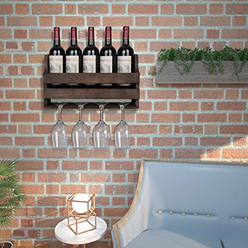 OROPY Estante de Vino montado en la Pared y Soporte de Vidrio, Estante de exhibición de Almacenamiento de Vino rústico de Madera, para decoración de Cocina, Comedor, Bar, hogar y Cocina