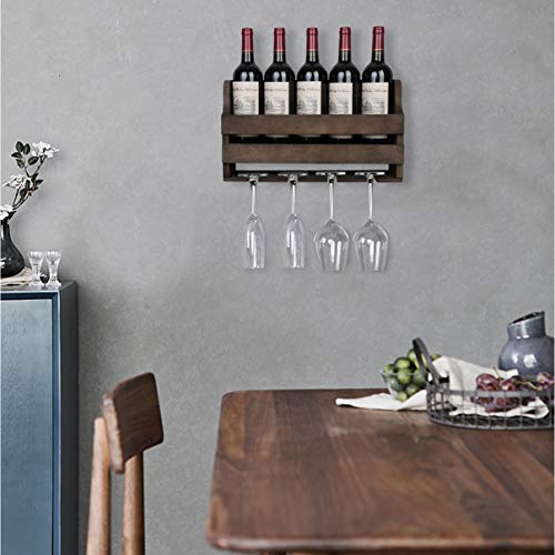 OROPY Estante de Vino montado en la Pared y Soporte de Vidrio, Estante de exhibición de Almacenamiento de Vino rústico de Madera, para decoración de Cocina, Comedor, Bar, hogar y Cocina