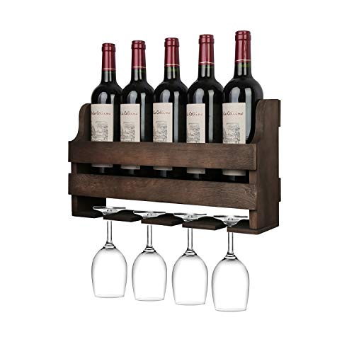 OROPY Estante de Vino montado en la Pared y Soporte de Vidrio, Estante de exhibición de Almacenamiento de Vino rústico de Madera, para decoración de Cocina, Comedor, Bar, hogar y Cocina