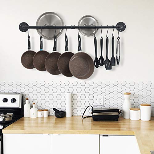 OROPY Utensilios de Cocina del Soporte de la Pared, 100cm Planchar del Barra Colgador Que cuelga el Estante con 14 Ganchos (Negro)