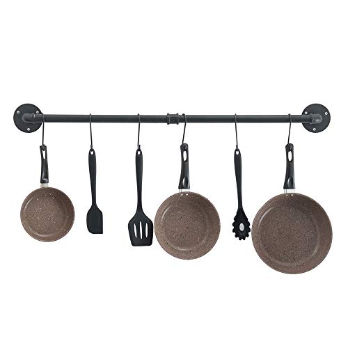 OROPY Utensilios de Cocina del Soporte de la Pared, 100cm Planchar del Barra Colgador Que cuelga el Estante con 14 Ganchos (Negro)