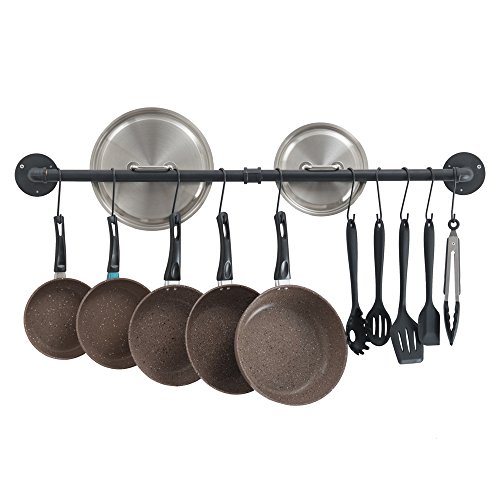 OROPY Utensilios de Cocina del Soporte de la Pared, 100cm Planchar del Barra Colgador Que cuelga el Estante con 14 Ganchos (Negro)