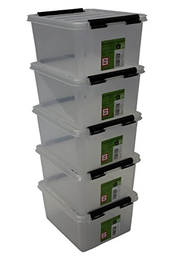 Orthex Clipbox Smart 35210705 Juego de 5 Cajas de almacenaje de plástico, 2 L, 21 x 17 x 11 cm, Transparente
