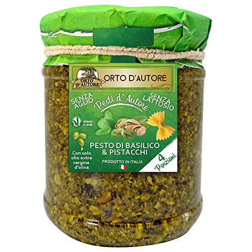 ORTO D'AUTORE Pesto Verde Natural De Albahaca y Pistachos 3 X 180 Gr, Pesto en Frasco De Vidrio, Pesto De Albahaca Y Pesto De Pistachos 100% Made in Italy, Pesto Sin Ajo Y Sin Lactosa