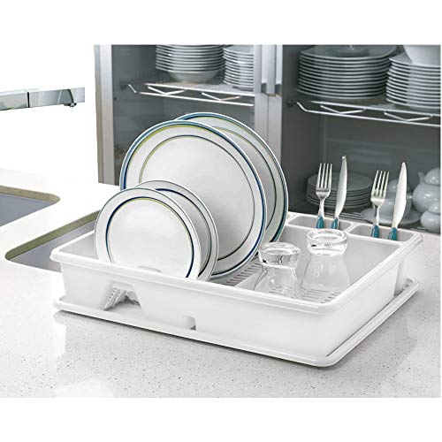 Oryx 5071030 Escurre Platos Rectangular Con Bandeja Anti Goteo, plástico, blanco, 49x39x10 cm