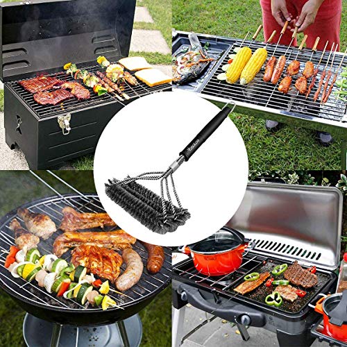 Osaloe Cepillo para Barbacoa, Cepillo de Parrilla 3 en 1 con Cerdas de Acero Inoxidable, Kits de Cepillo de Limpieza para Parrilla de Carbón, Barbacoa Al Aire Libre, Jardín, Camping y Picnic (Negro)