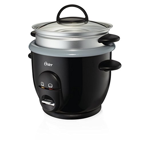 Oster CKSTRC61K-TECO - Olla de arroz y granos de titanio con bandeja de vapor, antiadherente, color plateado y negro