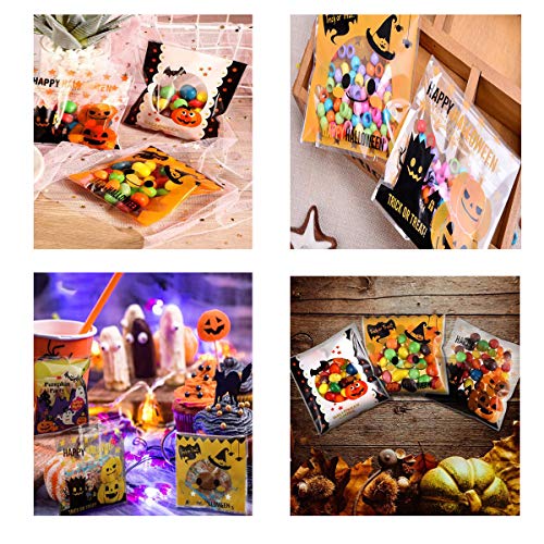 Osuter 400PCS Bolsas Caramelos Halloween Plastico Bolsa de Dulces Pequeñas Bolsas Galletas Autoadesivas para Halloween Caramelos DIY Regalo