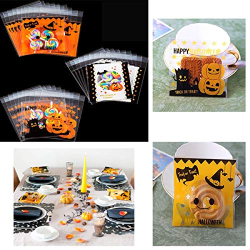 Osuter 400PCS Bolsas Caramelos Halloween Plastico Bolsa de Dulces Pequeñas Bolsas Galletas Autoadesivas para Halloween Caramelos DIY Regalo