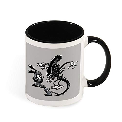 Oswald The Lucky Rabbit Vs Alien taza de café de cerámica para té, regalo para mujeres, niñas, esposa, mamá, abuela, 325 ml