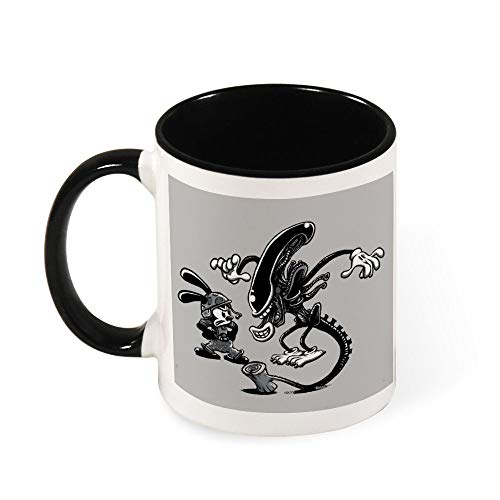 Oswald The Lucky Rabbit Vs Alien taza de café de cerámica para té, regalo para mujeres, niñas, esposa, mamá, abuela, 325 ml