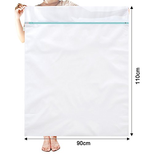 OTraki Bolsa Colada XXL 90 x 110 cm Red Lavadora Grande para Hogar y Hotel con Cremallera de Metal Azul, Saco Lavadora Lavandería para Ropas Delicadas, Abrigo, Vestido, Prendas de Cama, Blanco