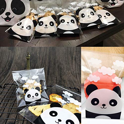 Ouinne 100 Piezas Bolsas de Celofán, Patrón de Panda Bolsas Regalo Cumpleaños para Frutos Secos, Caramelos, Chocolate