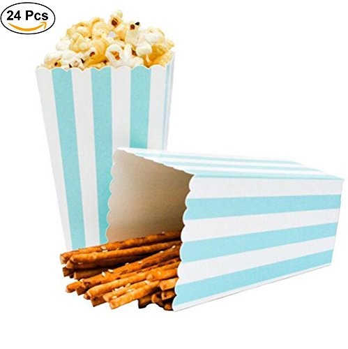 Ouinne Cajas de Palomitas, 24PCS Popcorn Boxes Maíz Envases del Sostenedor Cajas de Cartón de Bolsas de Papel para el Partido (Azul)