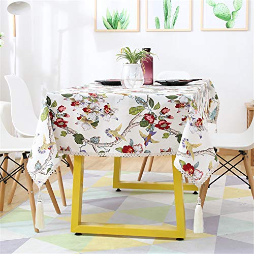 Oukeep Mantel De Algodón Y Lino Estampado Mantel De Borla Impermeable Y A Prueba De Aceite Cojín Rectangular para Mesa De Centro Estilo Chino