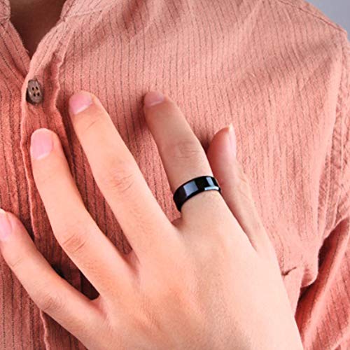 Ouken Anillos de Acero Inoxidable Anillo de Acero de Titanio para Hombres Anillo de Boda Cool Simple Banda 8mm Espejo Acero Anillo tamaño 12 (Negro)