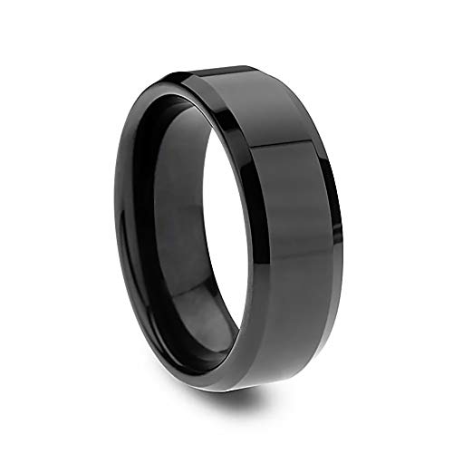 Ouken Anillos de Acero Inoxidable Anillo de Acero de Titanio para Hombres Anillo de Boda Cool Simple Banda 8mm Espejo Acero Anillo tamaño 12 (Negro)