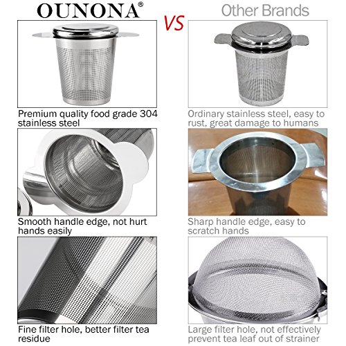 OUNONA Infusor de Te Filtros para Te Acero inoxidable 304 con la tapa para las tazas, las tazas, y los potes flojos del té del grano de la hoja