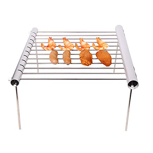 OurLeeme Parrilla para asar, Parrilla para fumadores de acero inoxidable Parrilla portátil para acampar Parrilla para barbacoa Parrilla para acampar compacta plegable para acampar, picnic