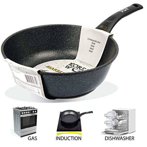 Oursson Sartén Wok de Ceramica con Recubrimiento Marmol, Antiadherente, 5 años Garantía, Todo Tipo de Fuegos: Inducción, Gas, Eléctrico y Cerámica, KWW2822MR (28 cm Wok)