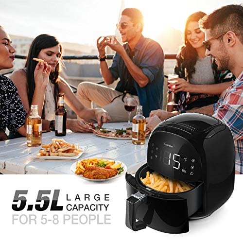 OUSMIN Freidora sin Aceite, 5.5L 1700W Freidora Aire Caliente con 8 Programas, Air Fryer con Función Mantener Caliente, Pantalla Táctil, Temperatura y Tiempo Ajustable, Sin BPA y PFOA