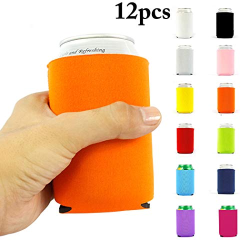 Outgeek Enfriadora de Latas, 12PCS Can Sleeve Neopreno Plegable con Aislamiento Soda Botella Holder Partido Plegable Cubrela Funda Cooler Sleeve