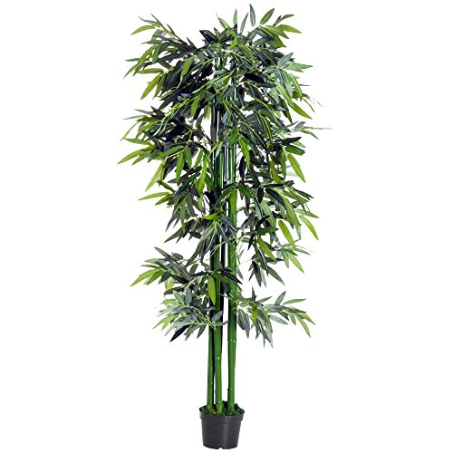 Outsunny Bambú Artificial 180cm con Cañas Naturales Árbol Planta Sintética Decorativa con Maceta Casa Jardín Decoración PE