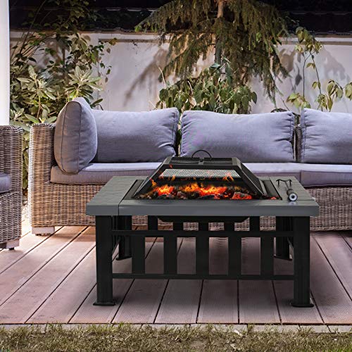 Outsunny Brasero Exterior de Metal Multifuncional Tipo Calentador 3 en 1 como Pozo de Fuego/BBQ/Cubo de Hielo para Terraza Patio y Jardín 81x81x46cm